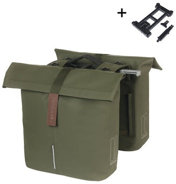 Basil dubbele fietstas city mik 28 - 32 liter - moss green
