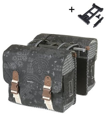 Basil dubbele fietstas bohème mik 35 liter - zwart charcoal