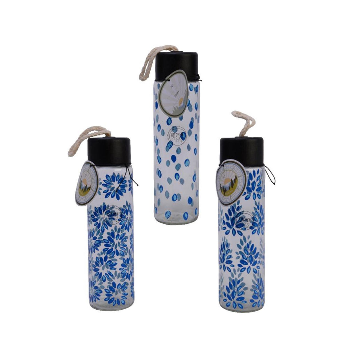 Decoris drinkfles glas 400ml blauw