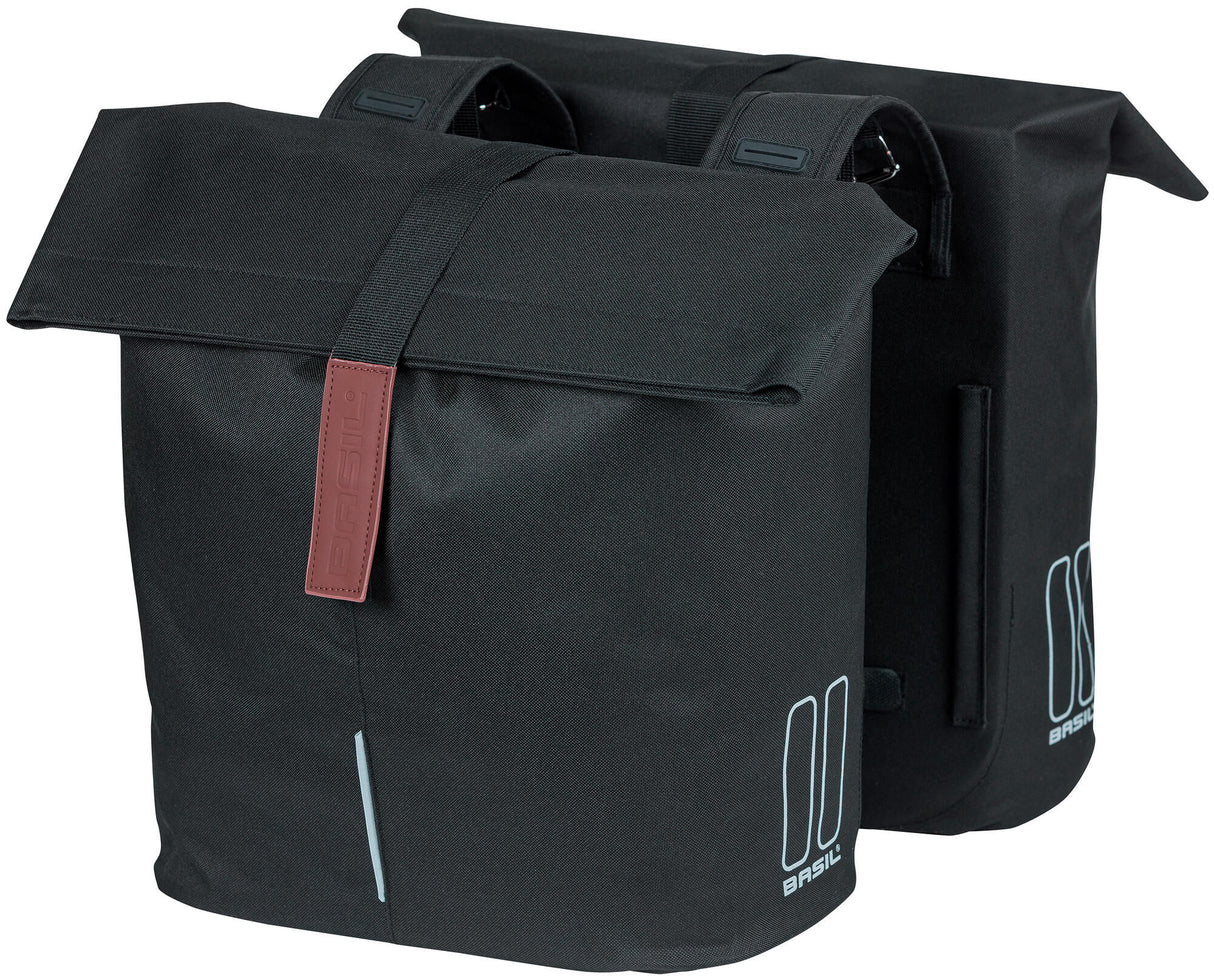 Basil City Double Bicycle Bag - voda - Repelični poliester - črni - Univerzalni most - 28-32L