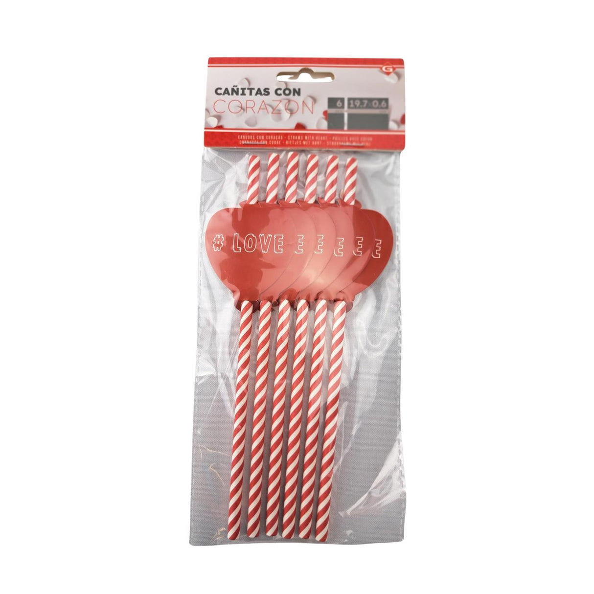 Set of 6 heart straws 19.7x0.6 cm