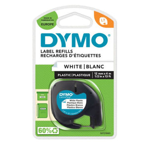 Dymo letratag tape plastic white (12mm x 4m)