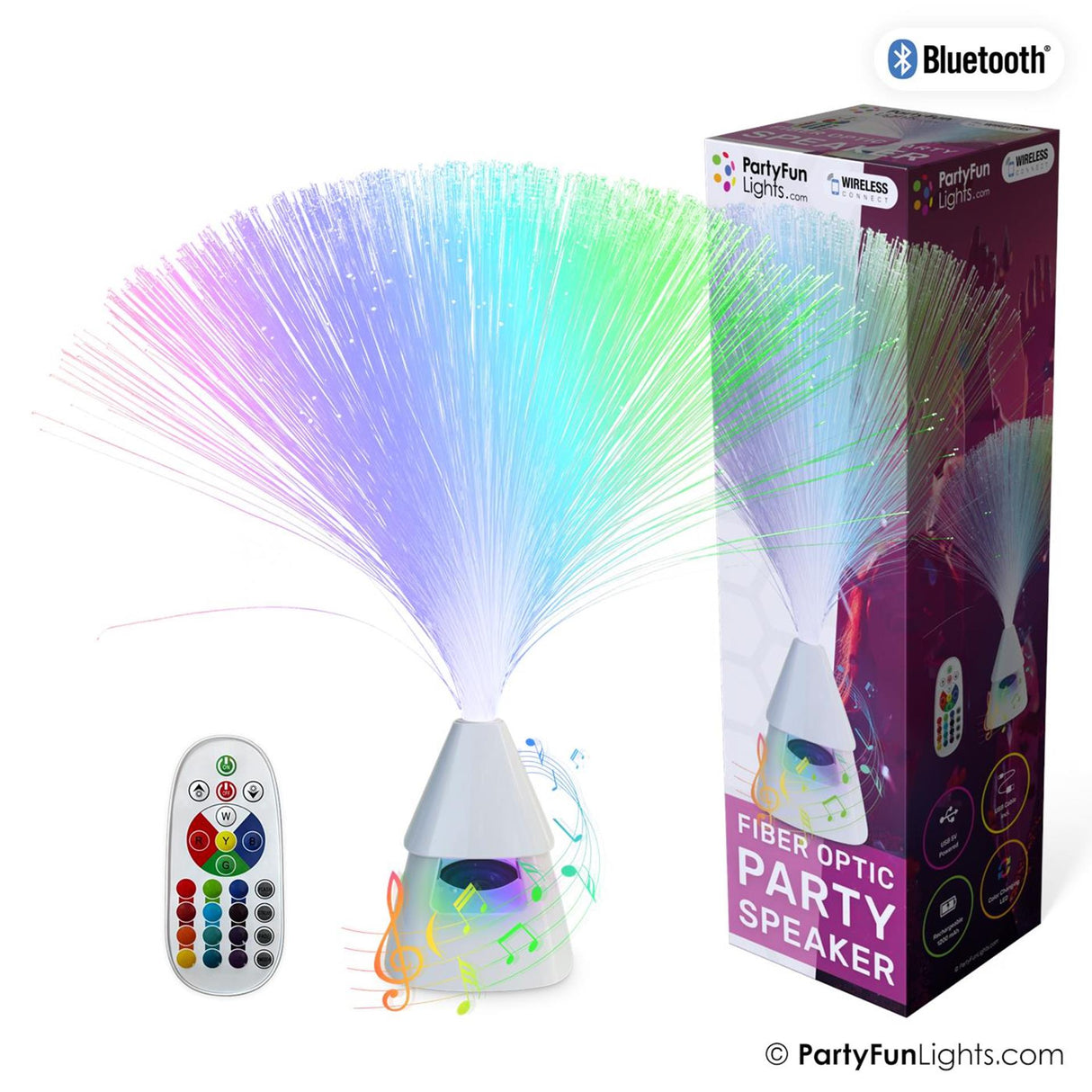 Partyfun oświetla głośnik Bluetooth za pomocą światłowodu