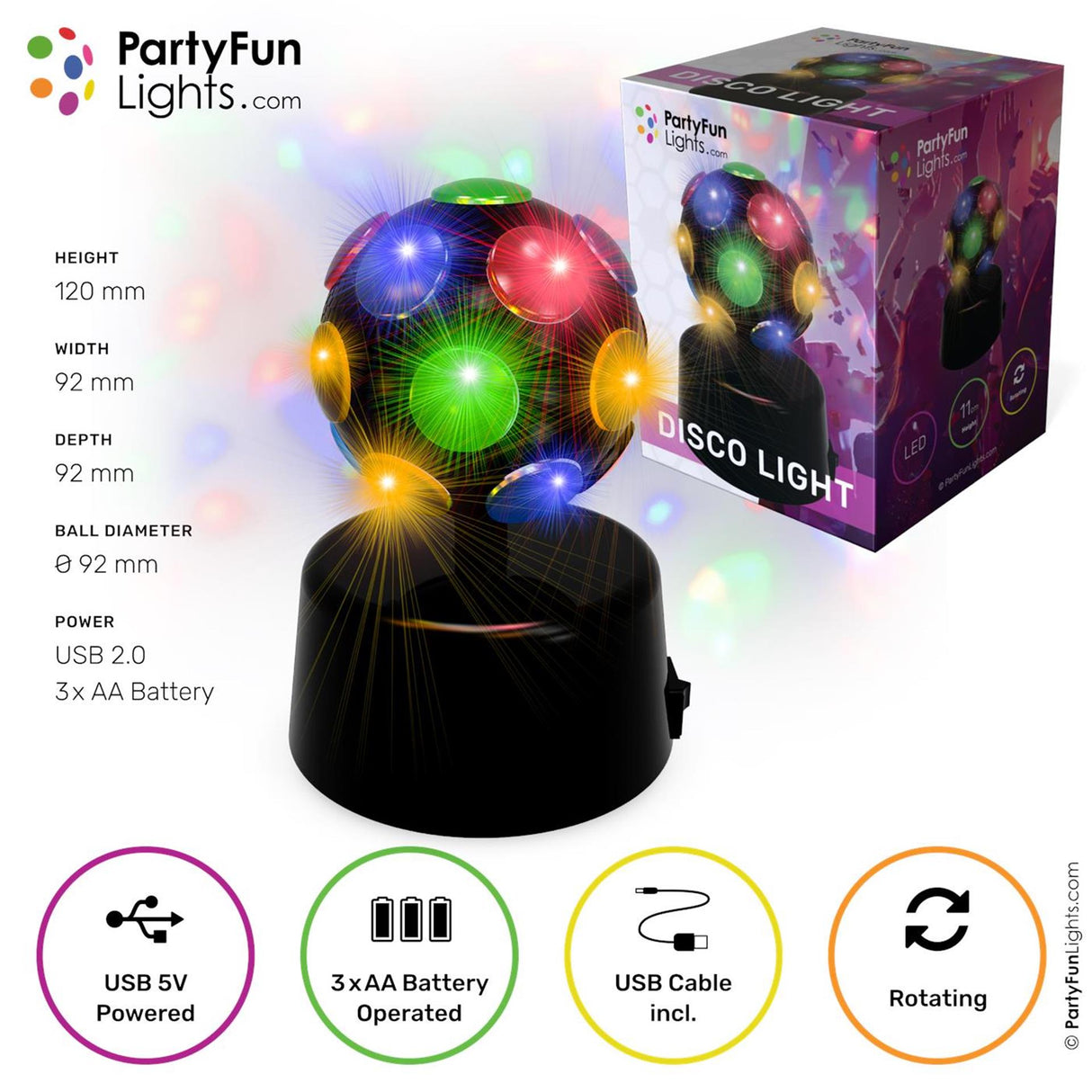 Partyfun lights table lamp mini disco ball rotating