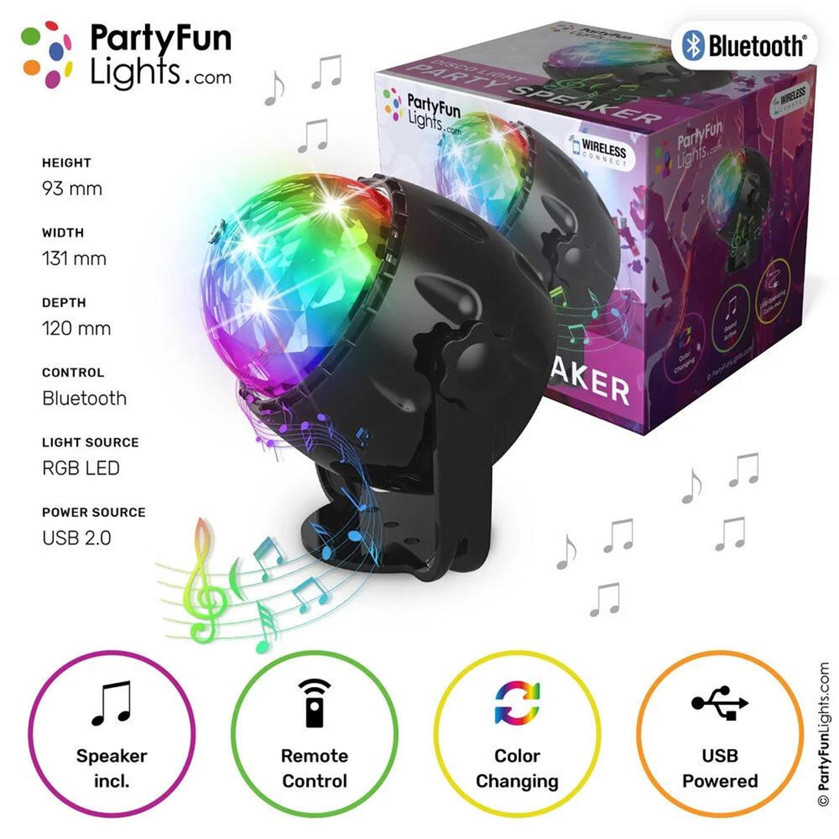 Partyfun světla bluetooth reproduktor kompaktní led
