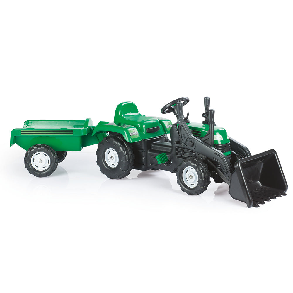 Dolu pedal traktor gravemaskine + trailer grøn