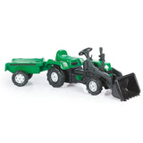Dolu pedal traktor gravemaskine + trailer grøn