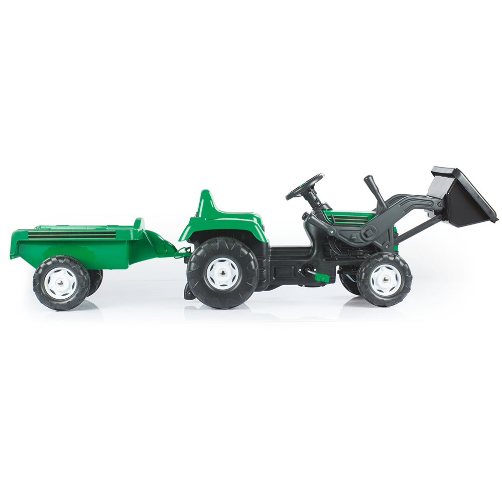 Dolu pedal traktor gravemaskine + trailer grøn