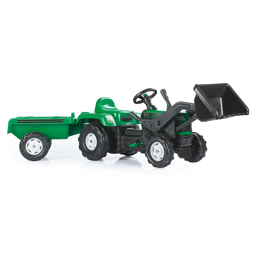 Dolu pedal traktor gravemaskine + trailer grøn