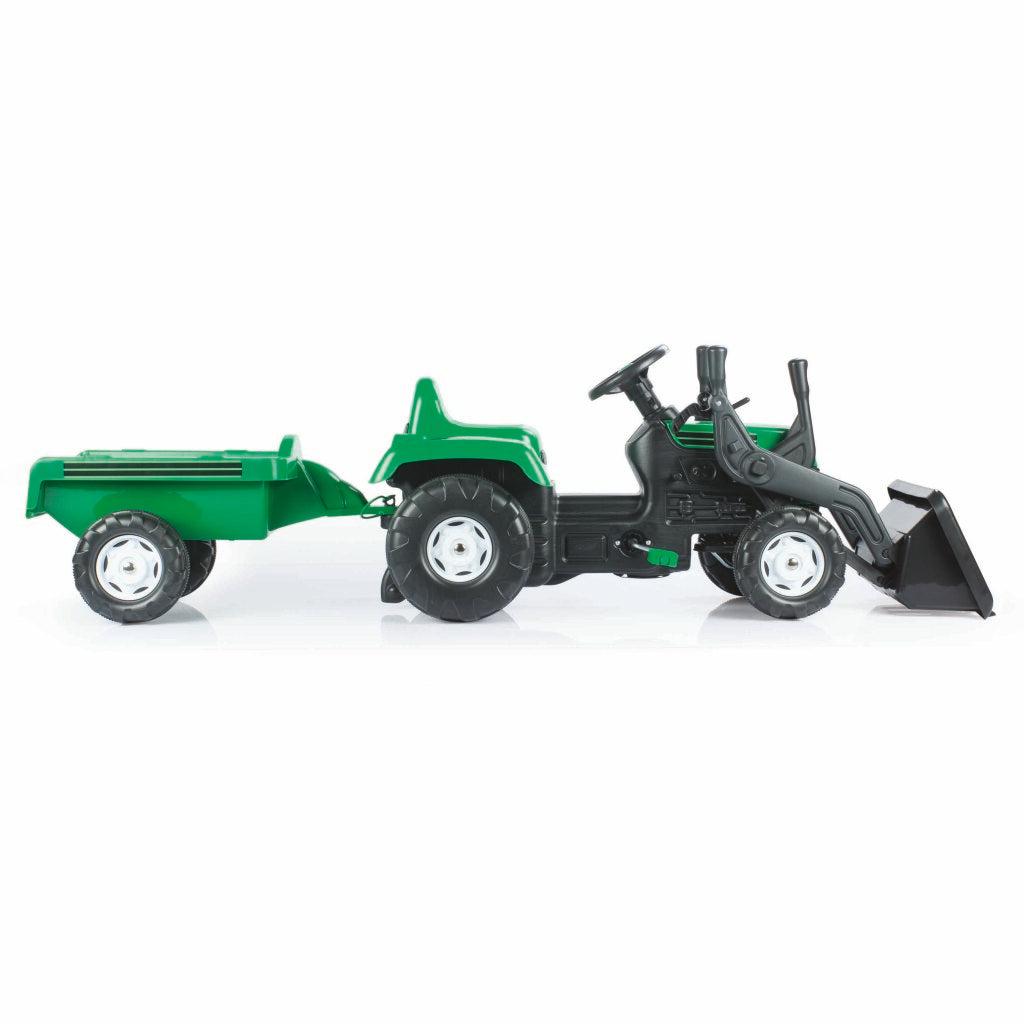 Dolu pedal traktor gravemaskine + trailer grøn