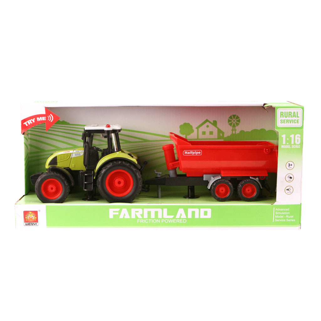 Basic Wenyi Ackerland Traktor + Anhänger mit Licht und Klang 1:16 Rot