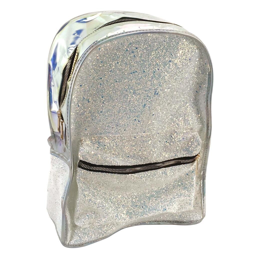 Sac à dos basique à paillettes argent holographique