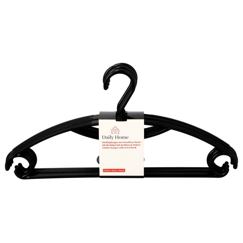 Daily home plastic kledinghangers 5 stuks zwart