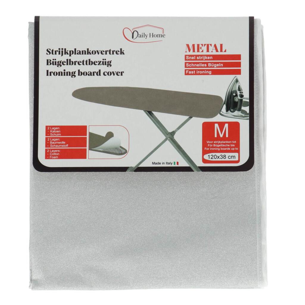 Daily home strijkhoes metal m 120x38 cm grijs katoen schuim