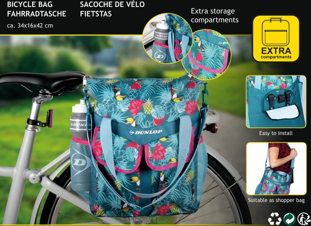 Dunlop 2-in-1 bicycle bag backpack 20 liter capacity tropical print
