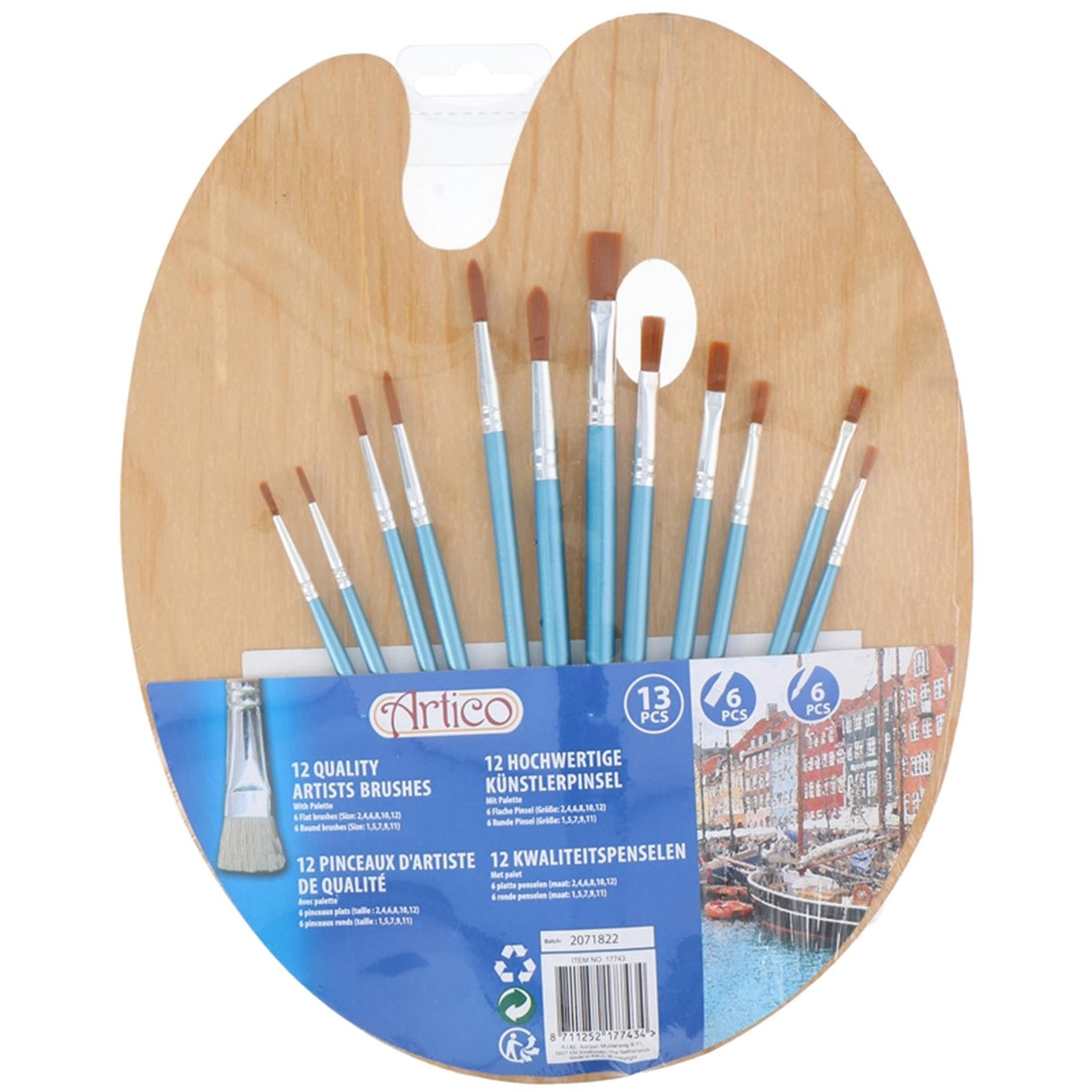 Pailing Brushes avec palette de peinture en bois, 13dlg.