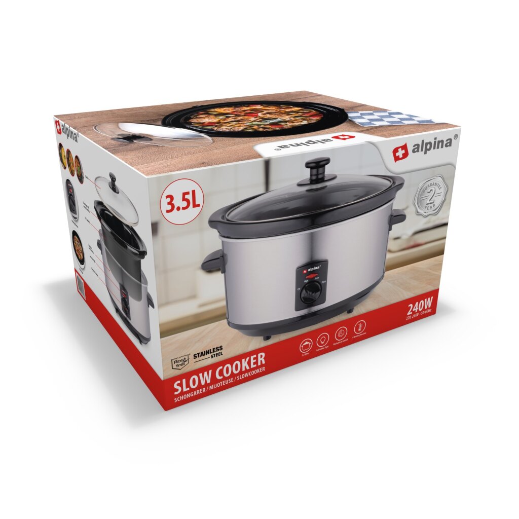 Alpina Slowcooker 3.5L 240W in acciaio inossidabile nero