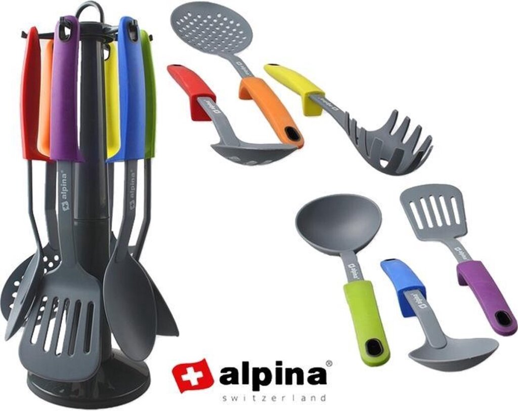 Alpina Kitchen Utensils Set di pentole sul supporto a 7 pezzi