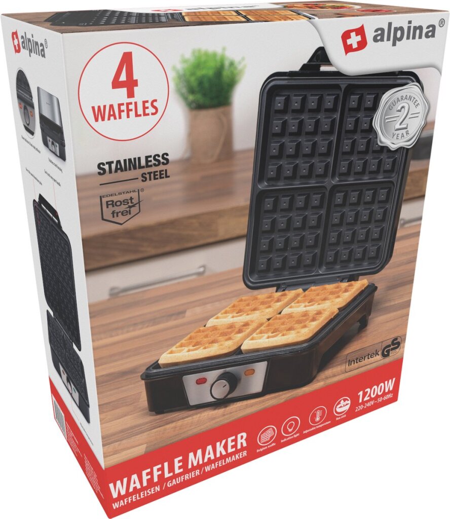Alpina waffle maker brussels waffles non-stick coating 4 waffles 1200w