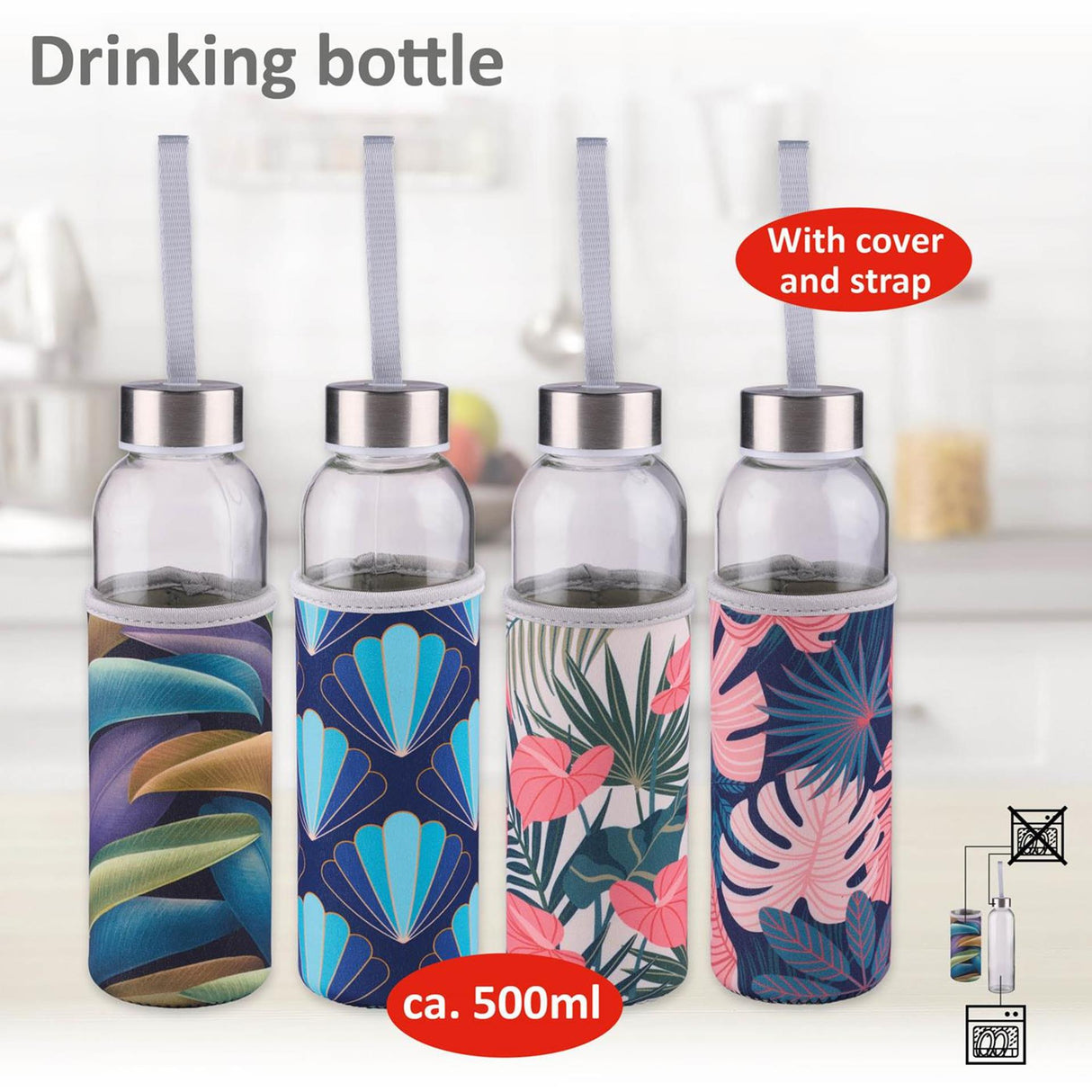 Alpina drinkfles glas 500ml + hoes