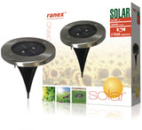 Ranex ra-5000389 round LED solar ground spotlight brushed stainless steel glass