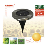 Ranex ra-5000389 round LED solar ground spotlight brushed stainless steel glass