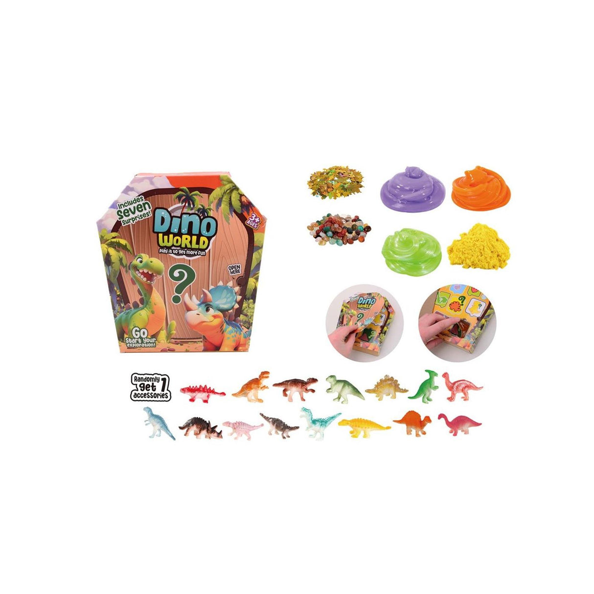 Johntoy dino world - slime fun mystery box - 7 pcs.