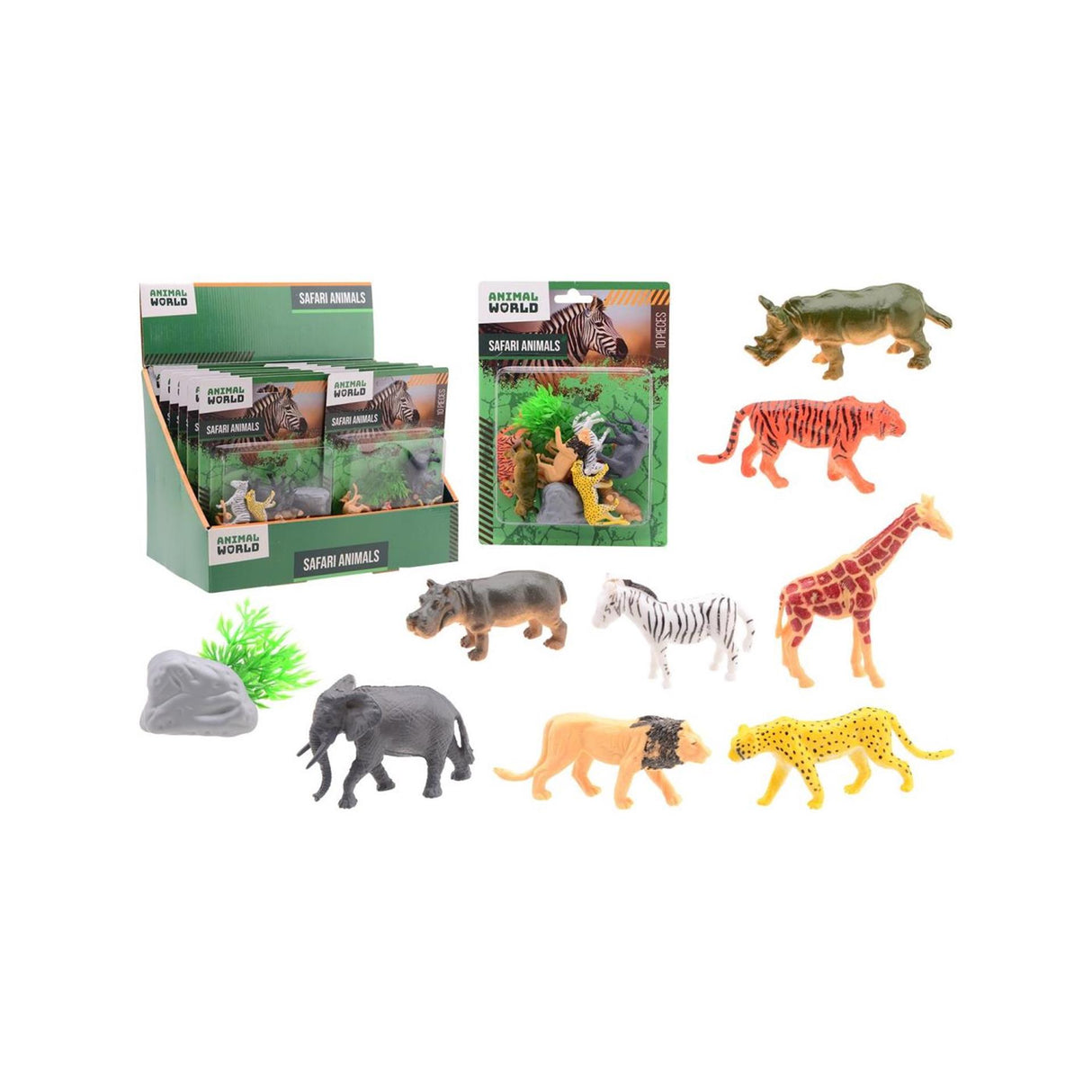 Johntoy wild animal play set 10-piece on card