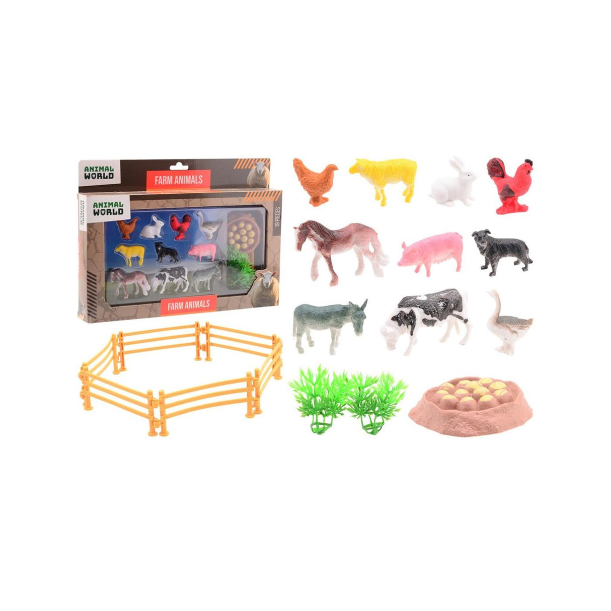 Johntoy animal world - farm animals play set, 19pcs.