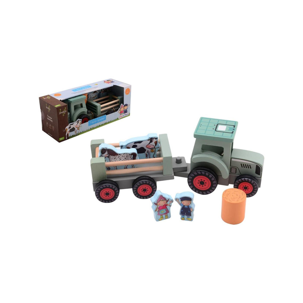 Johntoy fien teun wooden tractor with accessories - 7dlg.