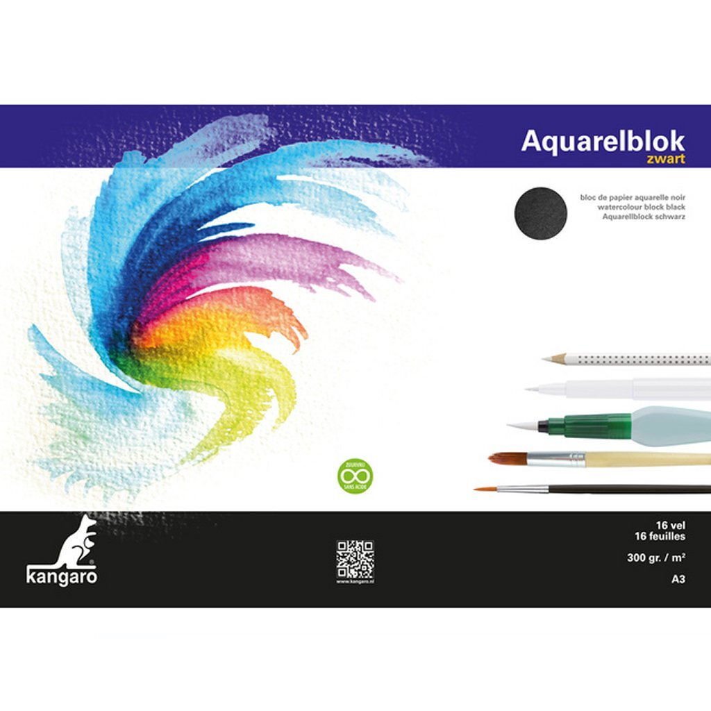 Kangaro K-5313 A3 Aquarel Block 300 Grams 16 Sheet Black