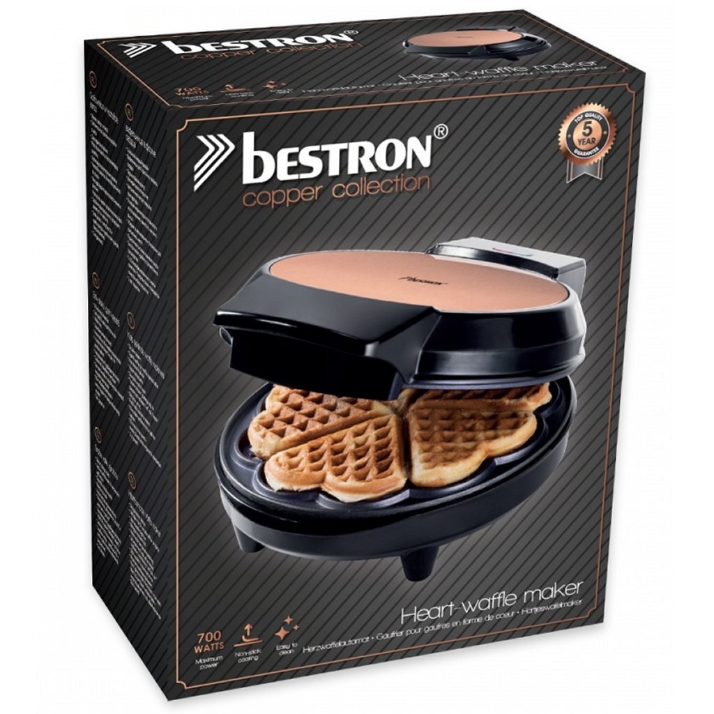 Bestron awm700co waffle iron hearts 700w copper black