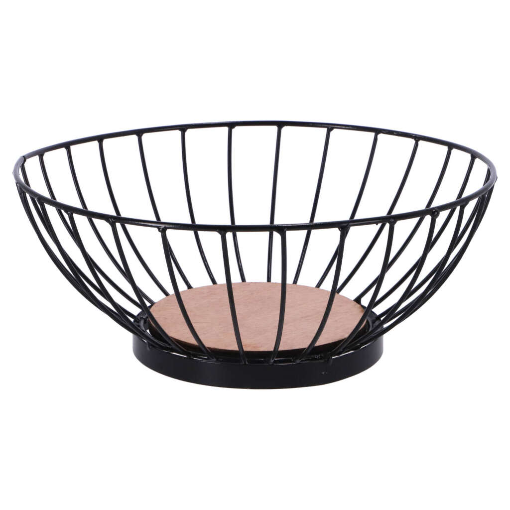 No brand metal frugtskål 28 cm sort træ