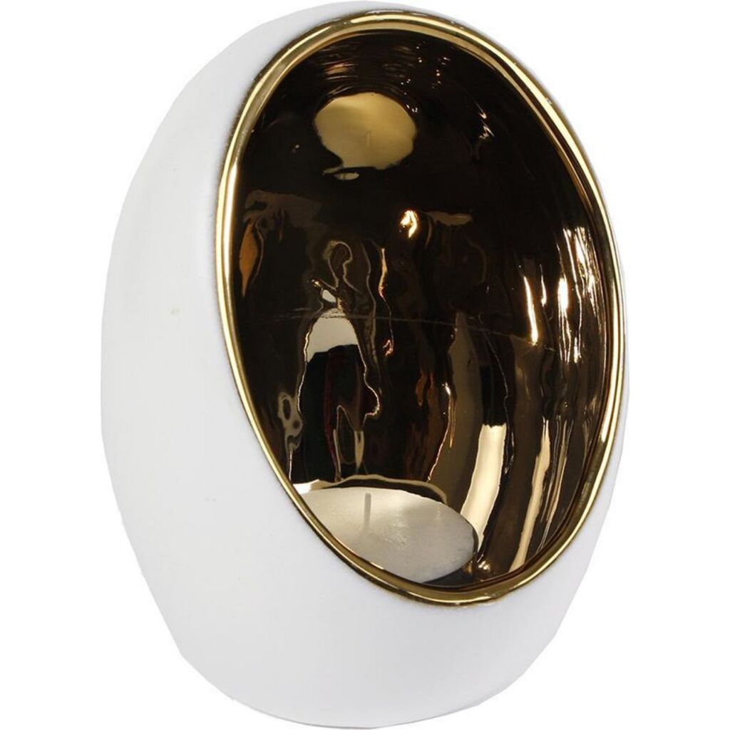 Dárky Amsterdam Dárky Amseterdam Tealight Holder Pim L Goud Wit Earthw 11,5x15cm