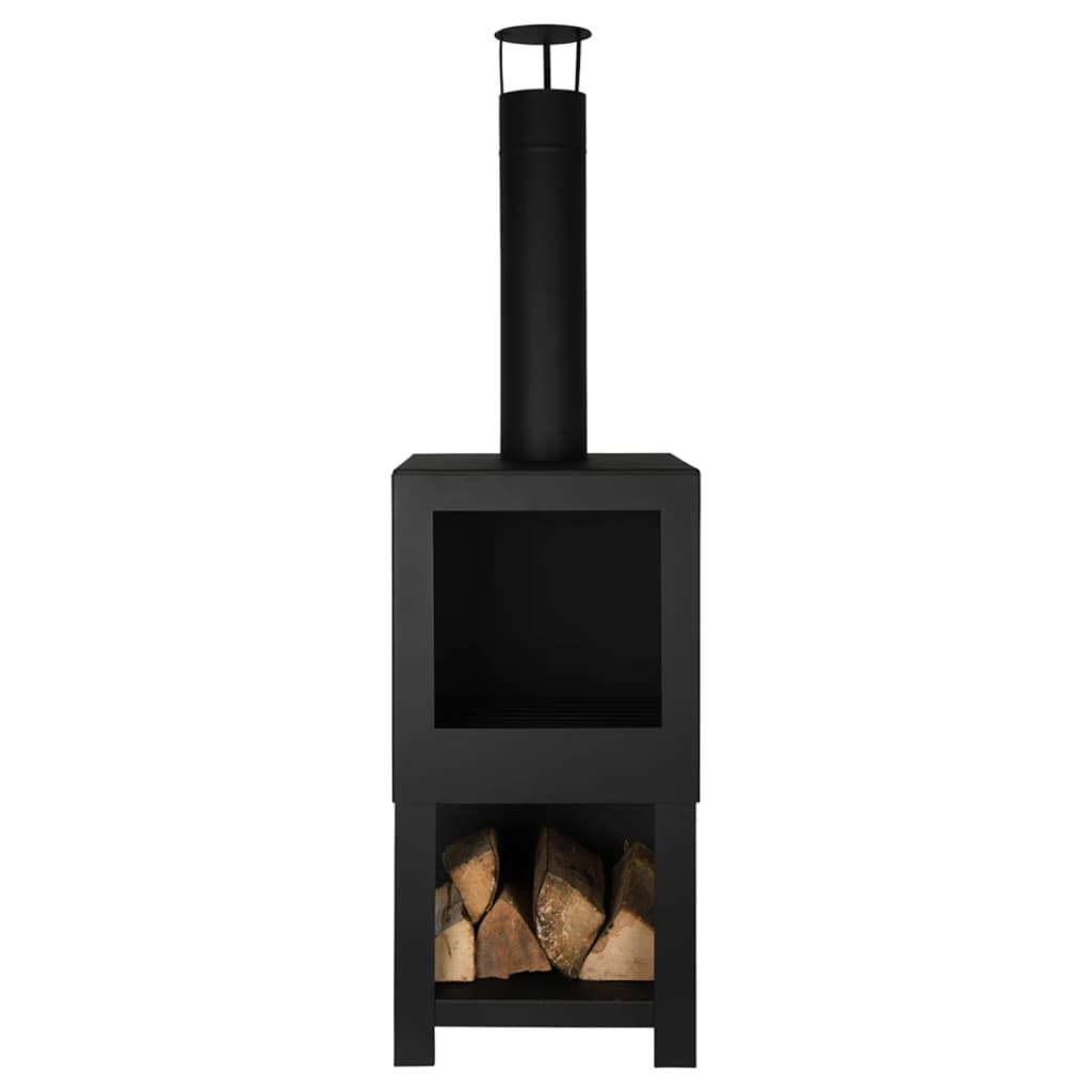 ESSCHERT Design vrtni kamin s shranjevanjem lesa črno FF410