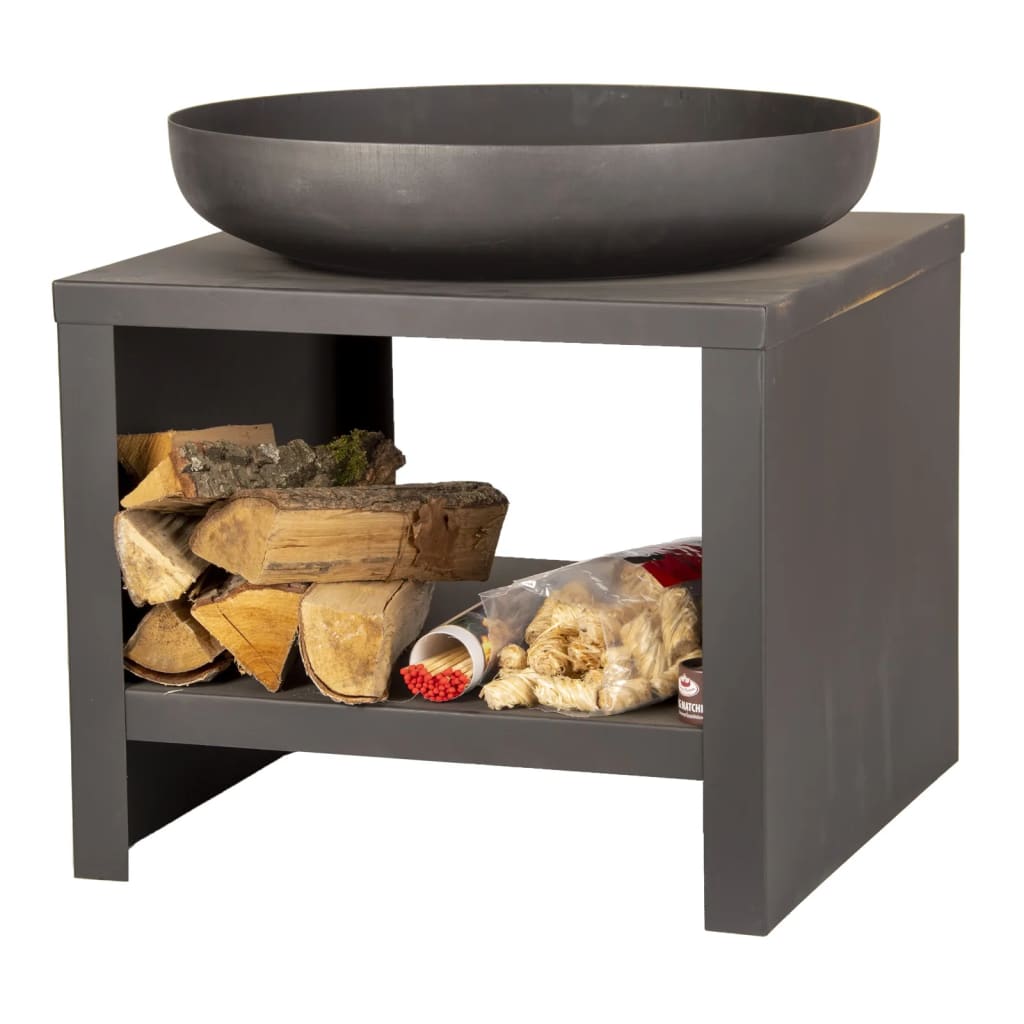 Esschert Design Esschert Design Fuoco ciotola con archiviazione in legno 62 cm nero