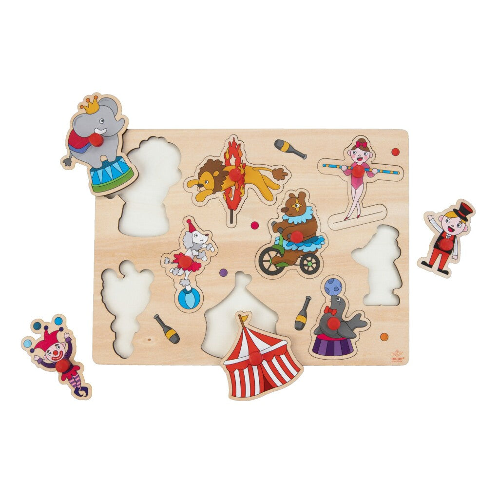 Engelhart dřevěné knoflíky puzzle cirkus 9 kusů