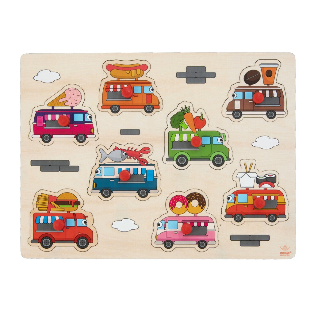 Angel Heart Wooden Button Puzzle Food Trucks 8 Pieces