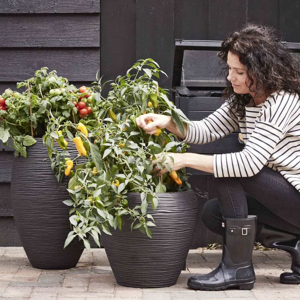 Capi Flowerpot Nature Rib Taps 42x38 cm sort KBLR362