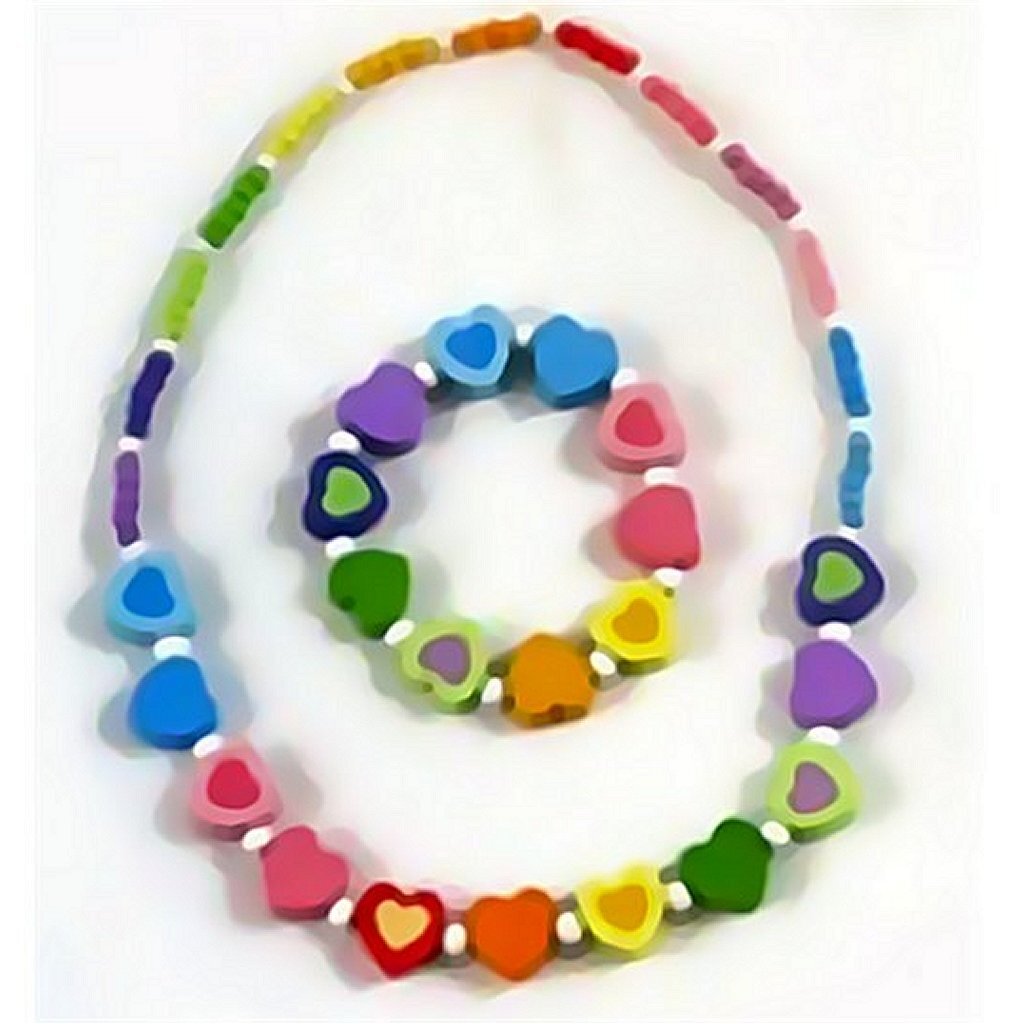 Simplemente para niños Cadena de cuentas de madera + Corazones de brazalete