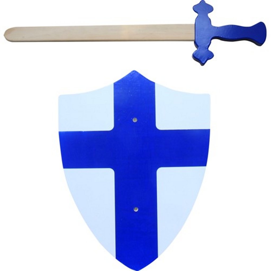 Simplemente para niños espada de madera y escudo azul