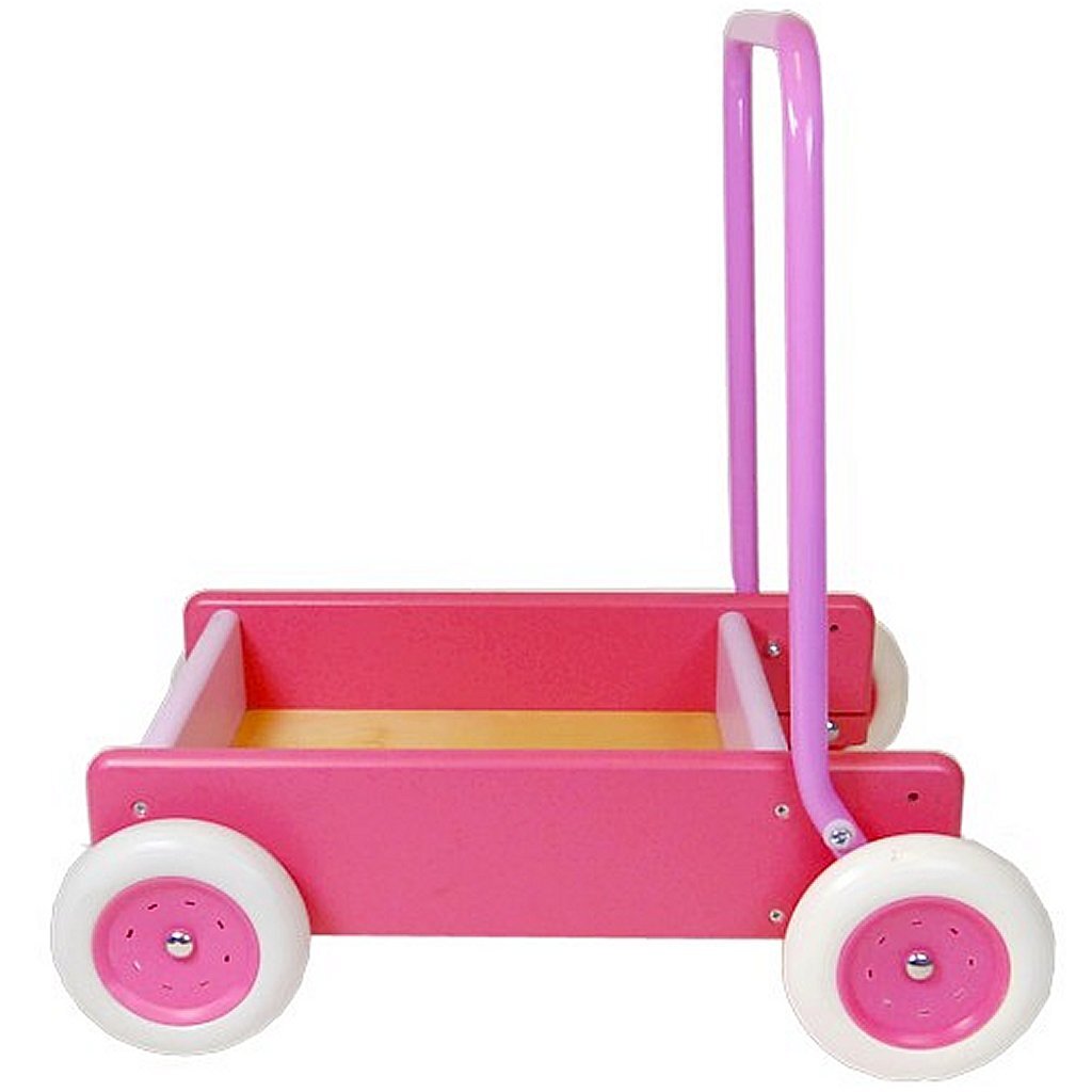 Van Bueren wooden push cart with learning to walk stand pink