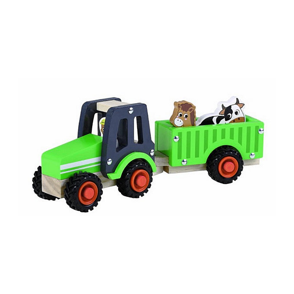 Simplemente para niños Tractor de madera + remolque y animales