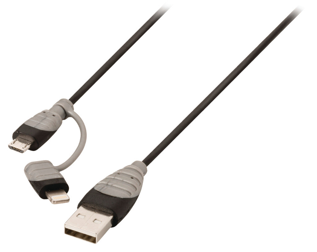 Bandridge BBM39400B10 2-in-1 Data a nabíjecí kabel USB Micro-B Male + Lightningadapter-muž 1,00 m černé