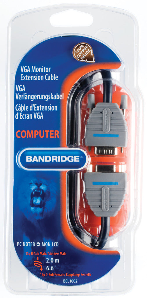 Bandridge bcl1002 vga extension cable vga male - vga female 15-pin 2.00 m blue