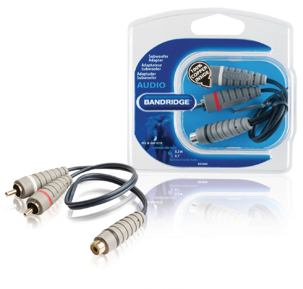 Bandridge Bal4600 Suwwoofer Cable 2x RCA männlech - RCA weiblech 0,20 m Blo