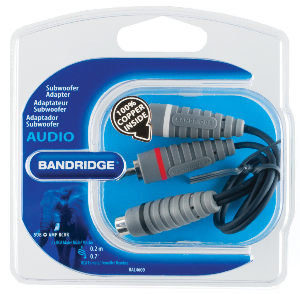Bandridge Bal4600 Suwwoofer Cable 2x RCA männlech - RCA weiblech 0,20 m Blo