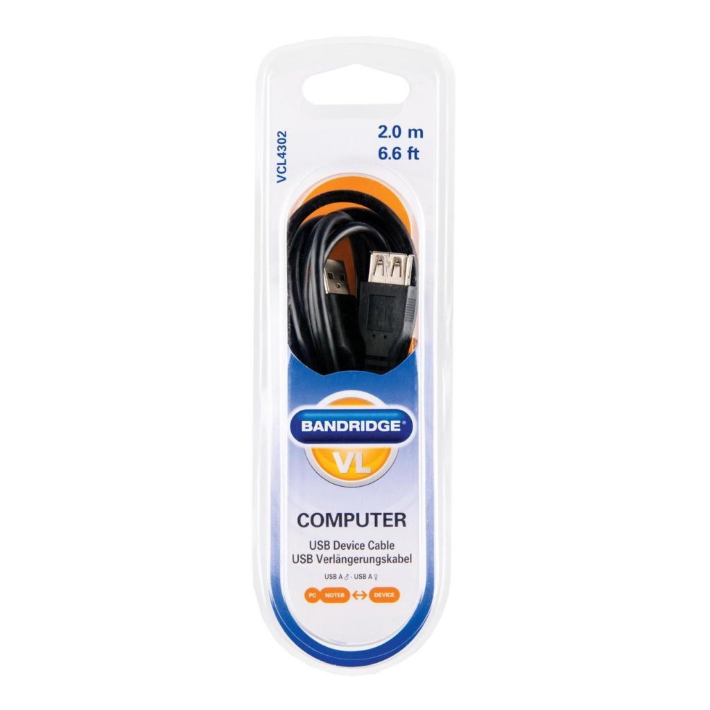 Bandridge USB 2.0 En mand til USB 2.0 En kvindelig 2 m sort