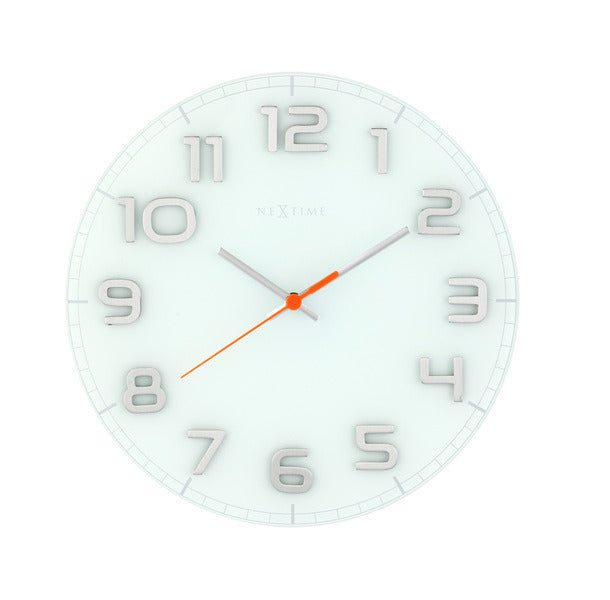 NEXTIME NE-8817WI Wall clock slide. 30 x 3.5 cm, Glass, White, 'Classy Round'
