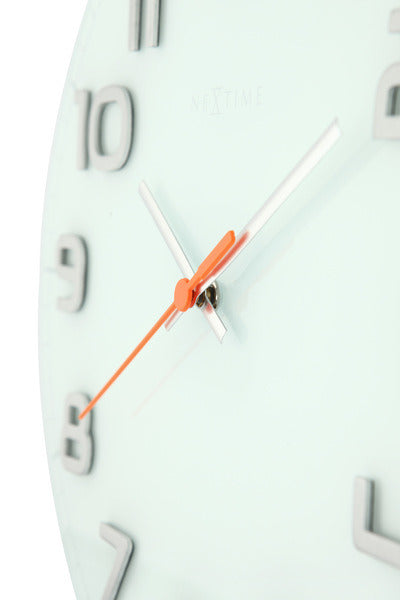 NEXTIME NE-8817WI WALL Clock Slide. 30 x 3,5 cm, Glas, weiß, 'edelrunde'